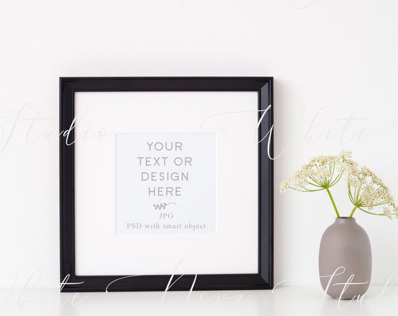 Fresh Greenery Black Frame Mockup Psd And Jpg 8*8 Fresh Greenery Black Frame Mockup Psd And Jpg 8*8