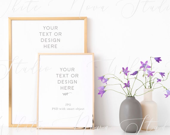 Set Of 2 Gold Frame Mockups With Field Flowers