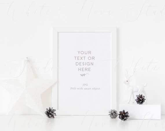 Christmas White A4 Frame Mockup With Star Fawn Gift
