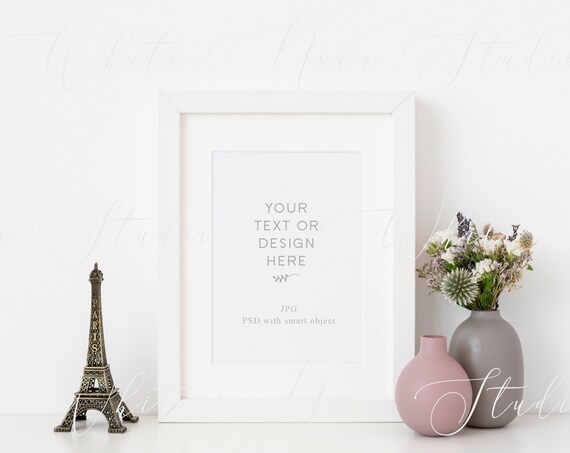 White Frame Mockup With Eiffel Tower Poster Mockup With