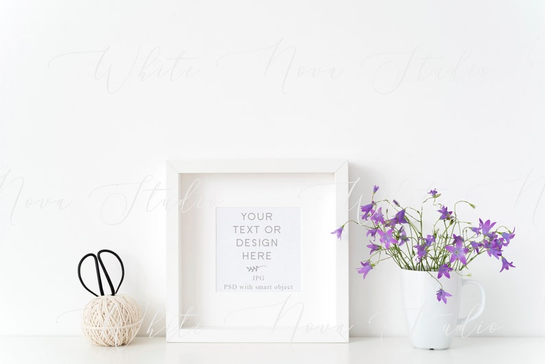 White Frame Mockup With Summer Flowers Poster Mock Up With Etsy