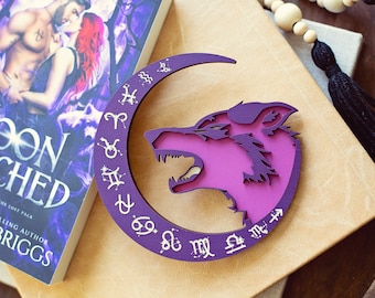 Zodiac Wolves Sign, bookshelf decor, bookshelf sign, booktok merch, smut, Moon touched, gift for readers, Elizabeth briggs