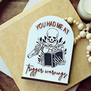 Trigger Warnings Sign, Spicy booktok Sign, booktok sign, smut reader, booktok merch, smut, bookshelf decor, gift for readers, bookshelf sign