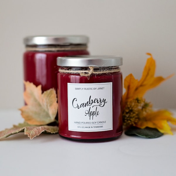 Cranberry Apple Soy Candle, All natural Soy Candle, 8oz and 16oz soy candle, Fall soy candles