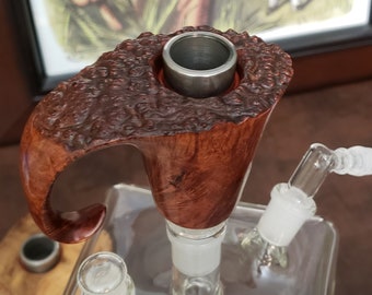 22mm Diffuser Bowl in Briar Burl and Titanium with TAG Glass Joint & J Hook