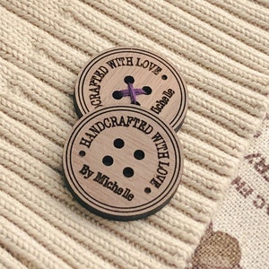 Classical Style Customized Walnut Buttons for Handmade Products,  Personalized Product Tags for Knitted and Crochet Items