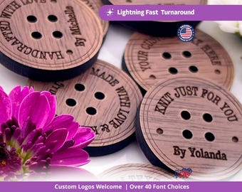 Classical Style Customized Walnut Buttons for Handmade Products,  Personalized Product Tags for Knitted and Crochet Items