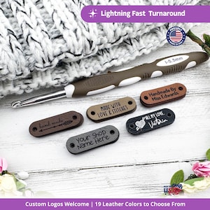 1.5x0.5" Personalized Faux Leather Crochet Tags for Handmade Items - Custom Sew-In Labels for Knitting, Crochet & Handmade Crafts