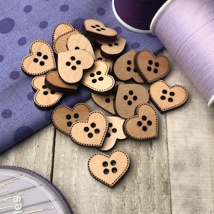 Wooden Heart Shaped Buttons Dark Purple Buttons Decorative 
