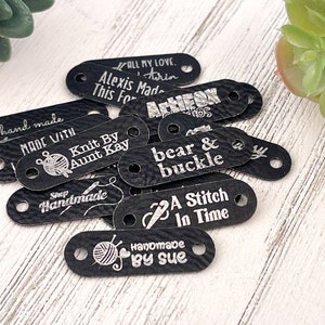 Small 1.5 x 0.5 Customized Faux Leather Product Tags, SEW-ON Personalized Tags for Knitting and Crochet, Cute Labels for Handmade Items image 7