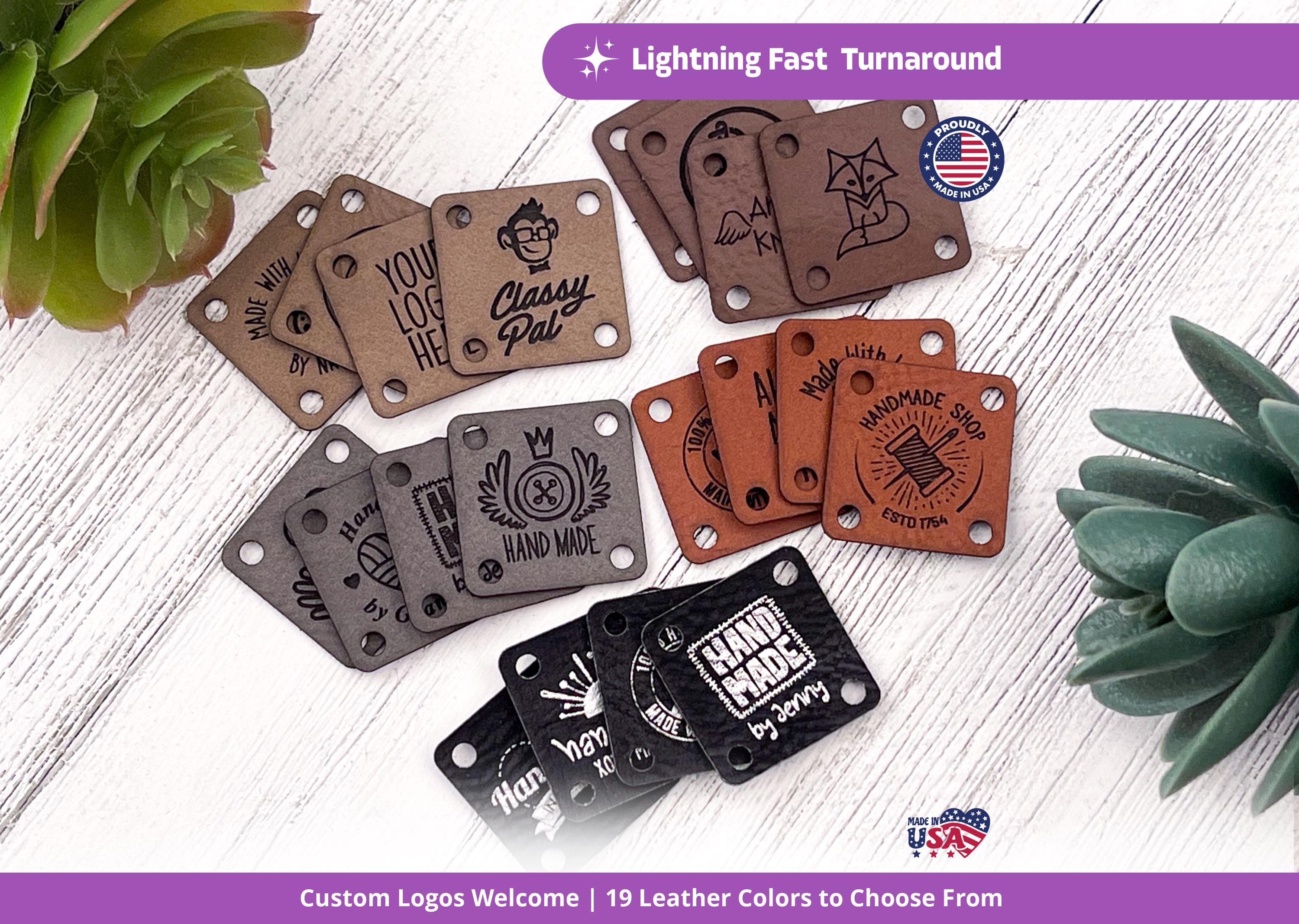 Custom Vegan Leather Tags 1"x1" - Sew-On Personalized Logo Labels for Handmade Items, Crochet & Knitting Projects