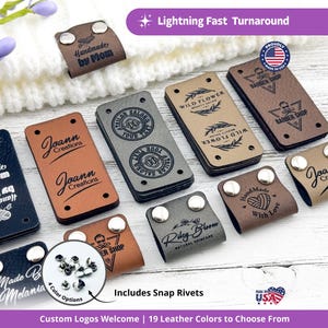 Custom Faux Leather Tags with Rivets: 2x1" Crochet & Knit Labels
