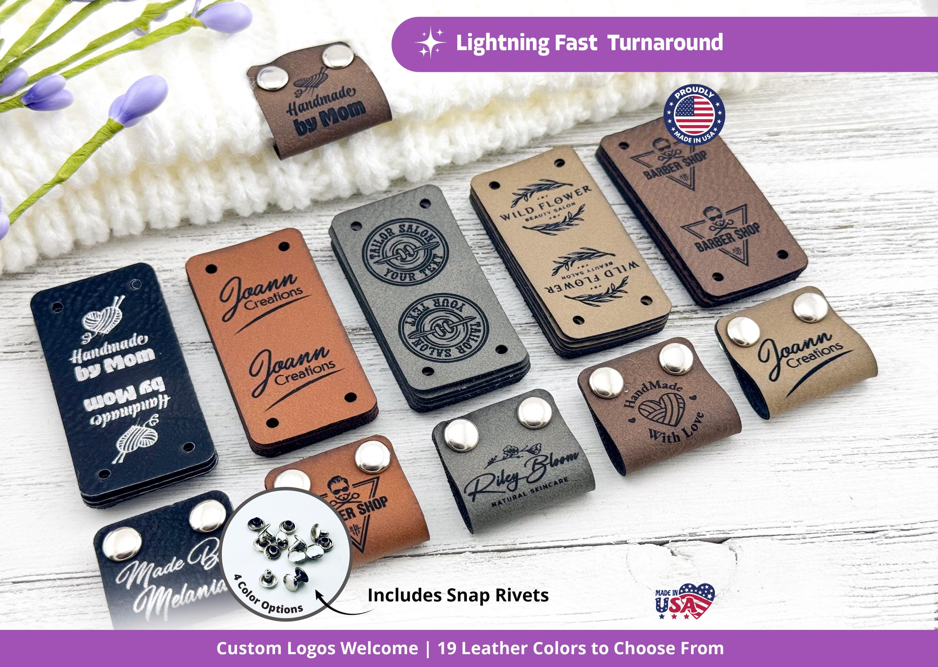 Custom Faux Leather Tags with Rivets: 2x1" Crochet & Knit Labels