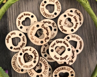 Cute Product Tags with Heart Cut-Out in Various Sizes, Adorable Sew-On Tags, Personalized Wooden Tags for Crochet Projects, Wood Tags