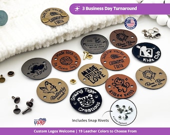 Custom Faux Leather Tags: 1.25" Round Knitting & Crochet Labels