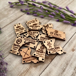 US States Shaped Customized Wooden Product Tags for Handmade Items, America State Shaped Tags for knitted and crochet items, Made in USA Tag