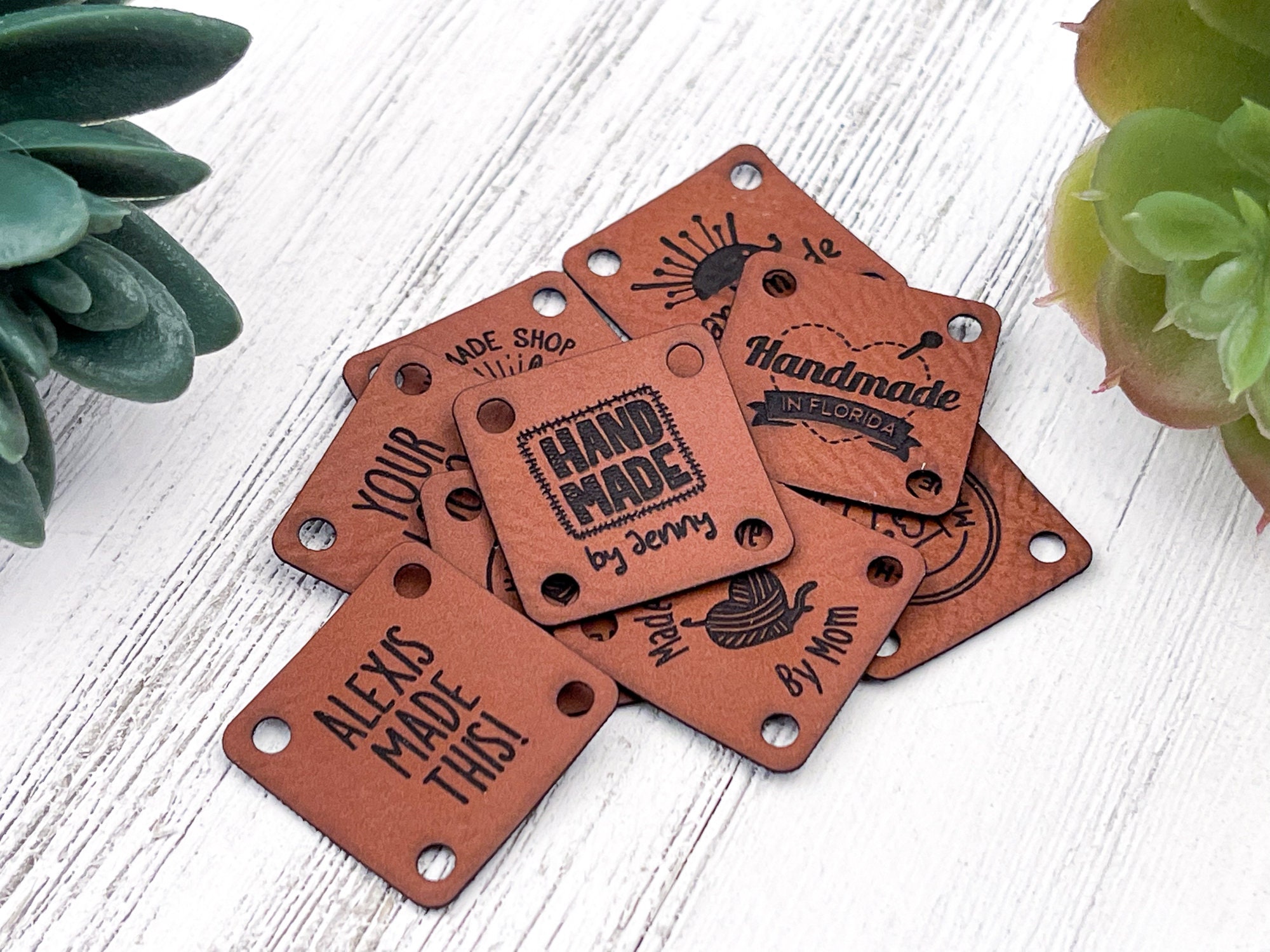 25PCS Personalized Custom Tags for Knits and Crochet, Faux Leather Labels  Handmade Items, with Rivets, Knitted Hats PU Handmade Sew on Holes for DIY  Crafts Knitting Crocheting Brown Customized : : Home