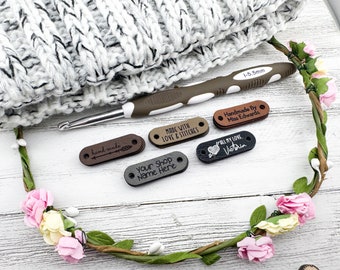 Personalized Faux Leather Tags for Handmade Items 1.5x0.5 - Custom Sew-On Labels for Knitting, Crochet & Handmade Crafts