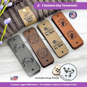 Gift for Knitters - Custom Faux Leather Tags - Crochet & Knitting Labels - 0.95 x 3 in - Snap Rivets Included