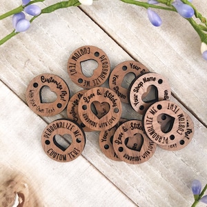 50 Walnut Product Tags with Heart Cut-Out in Various Sizes, Clothing Labels, Sew on Tags, Personalized Wooden Tags for Knitting Projects