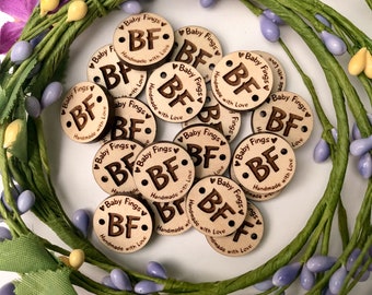 Customized Logo Product tags, personalized wood buttons for knitted and crochet items, buttons for handmade items, custom logo wooden button