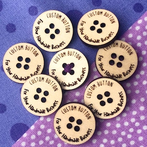 Customized Product tags, personalized wood buttons for knitted and crochet items, buttons for handmade items, custom wooden button