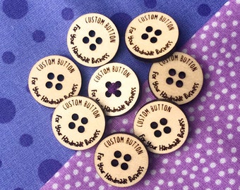 Customized Product tags, personalized wood buttons for knitted and crochet items, buttons for handmade items, custom wooden button