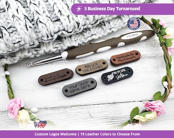 Etiquetas personalizadas para crochet, hechas a mano para proyectos de tejido, etiquetas de imitación de cuero para coser, etiquetas personalizadas para prendas de punto, delgadas de 3,8 cm x 1,3 cm.