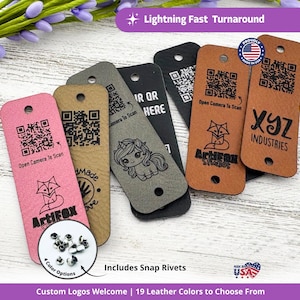Custom QR Code Faux Leather Tags: Crochet & Knit Branding Labels