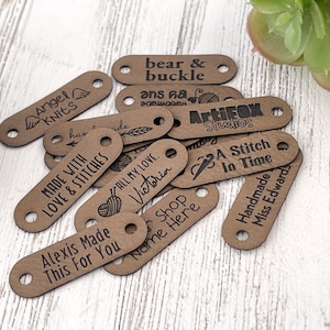 Small 1.5 x 0.5 Customized Faux Leather Product Tags, SEW-ON Personalized Tags for Knitting and Crochet, Cute Labels for Handmade Items image 8