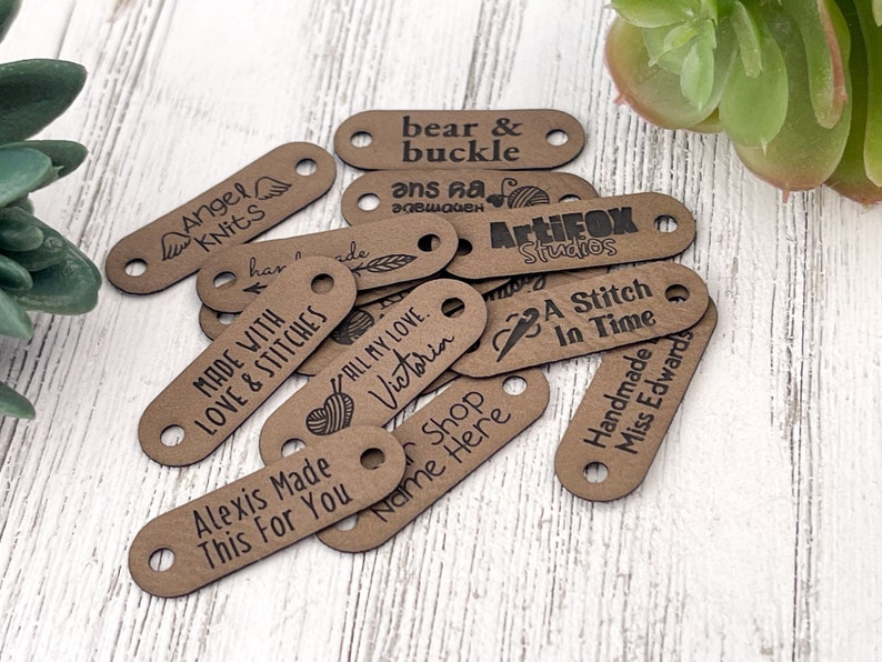 Small 1.5 x 0.5 Customized Faux Leather Product Tags, SEW-ON Personalized Tags for Knitting and Crochet, Cute Labels for Handmade Items image 8