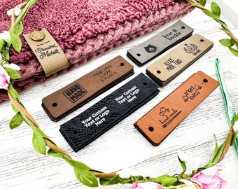 Faux Leather Labels - Custom 3x0.75" for Knitting & Crochet, Center Fold Tags, Vegan Clothing Labels, Personalized Branding, Handmade Items