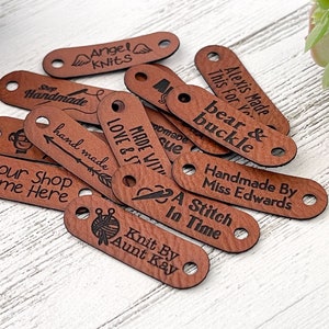 Small 1.5 x 0.5 Customized Faux Leather Product Tags, SEW-ON Personalized Tags for Knitting and Crochet, Cute Labels for Handmade Items image 4