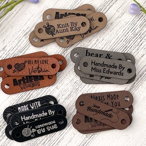 Small 1.5 x 0.5 Customized Faux Leather Product Tags, SEW-ON Personalized Tags for Knitting and Crochet, Cute Labels for Handmade Items image 9