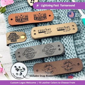 2.75&quot; x 0.75&quot; Custom Tags For Knitting And Crochet, Faux Leather Labels For Handmade Items, Leather Tags With Rivets, Tags For Knitted Hats