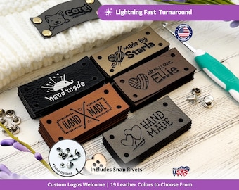 Etiquetas personalizadas de piel sintética para productos: Etiquetas para coser en tejidos de punto y ganchillo.
