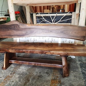 Noble walnut wood bench with backrest, seat bench, solid wood bench