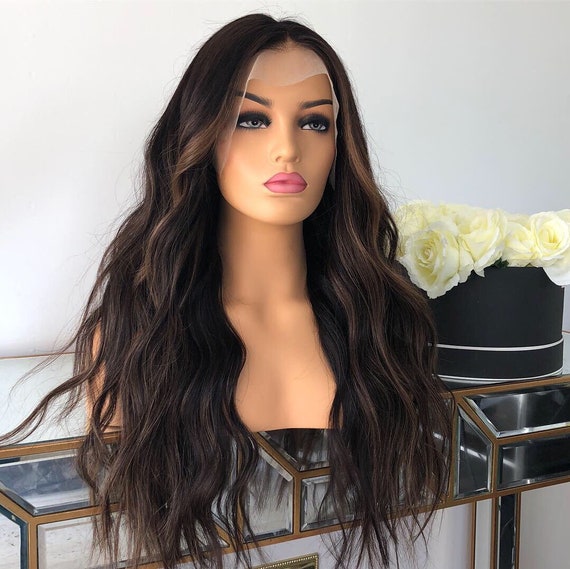 Full Lace Wig Subtle Balayage Babylights Dark Brown Root With Caramel Babylights And Face Framing Highlights