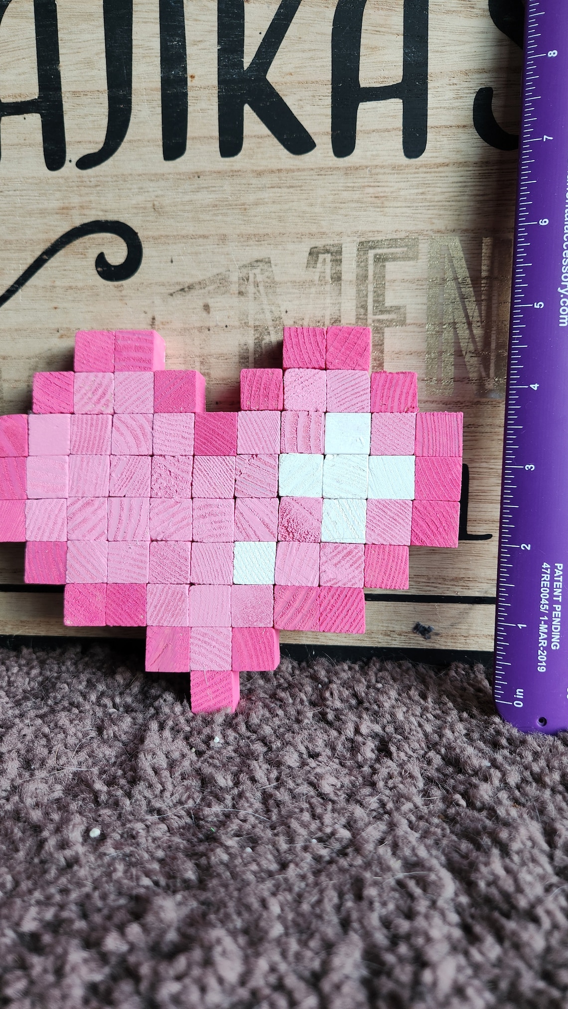Pink Pixel Wooden Block Art Etsy