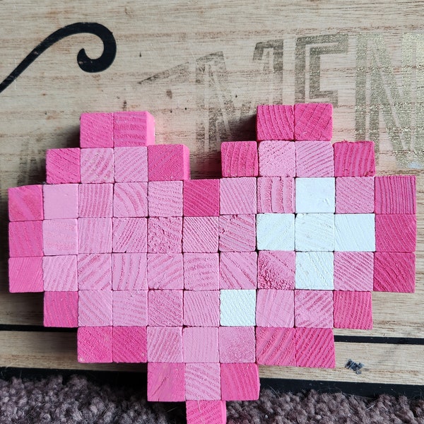 Pink Pixel Wooden Block Art