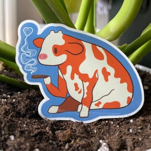 HIGH STEAKS - Hippy Cow Vinyl Glossy Sticker - WhoHue Art