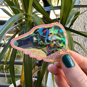 ANXIOUS BABY - Cracked Ice Vinyl Greyhound Sticker, Prismatic Whippet Rescue Dog Art Design - WhoHue Art