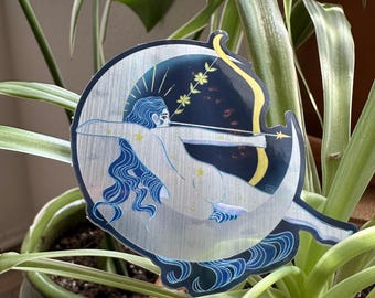 ARTEMIS THE HUNTRESS - Artemis Goddess Sticker, Feminist Greek Mythology Decal, Metallic Vinyl Waterproof Hunting