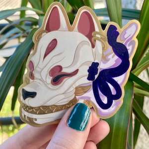 Gold Kitsune Mask Sticker: Japanese Yokai Fox Art - Waterproof Vinyl