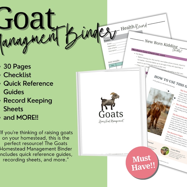 Raising Goats Management Binder | Livestock Management, Goat Care, Homestead Records