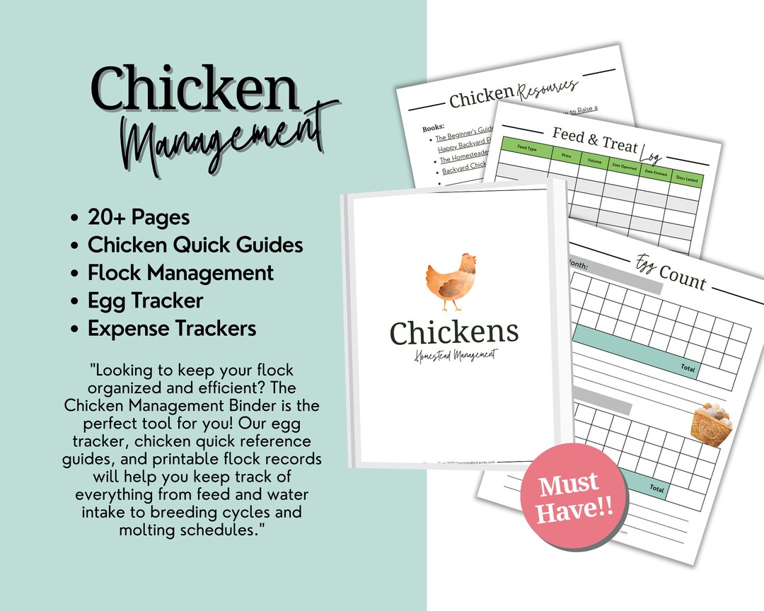 Chicken Management & Egg Tracker Binder Homestead Management, Chicken