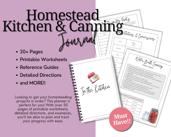 Homestead Kitchen & Canning Journal | Printable, Canning, Homestead planner, Pantry Inventory, Preserving Binder, Canning Notebook