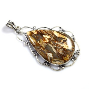 Turritella Fossil Pendant Sterling German Silver Turritella Agate Gemstone Pendant Handmade Jewelry Turritella Jewelry Gifts For Her.
