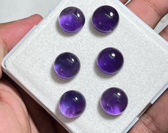 Natural Amethyst Gemstone Round Shape Cabochon Flat Back Calibrated Wholesale Gemstones, All Sizes Available.