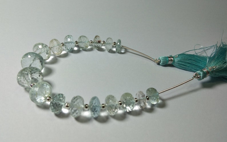 133 Crt Super Top Quality Natural Aquamarine Gemstone Faceted Rondelle Shape Beads 10-14 MM Aproxx 8/'/' Inch Long 1 Strand High Quality Beads